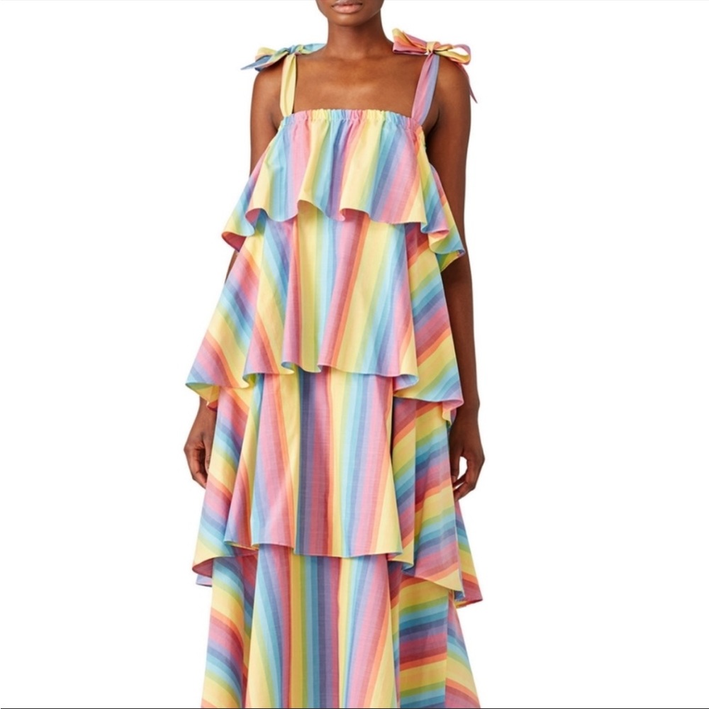 MDS Stripes Rainbow Tiered Dress